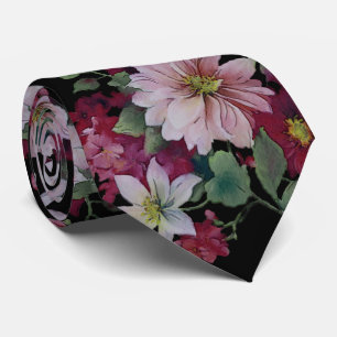 Blush Burgundy Black Floral Wedding Tie