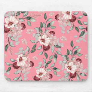 Blush & Burgundy Blooms Mouse Mat