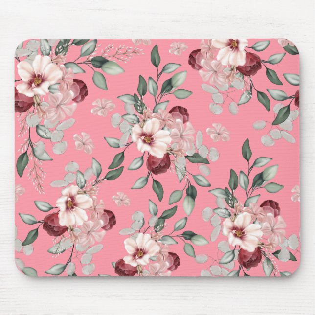 Blush & Burgundy Blooms  Mouse Mat (Front)