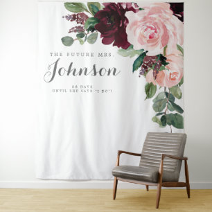 Blush Burgundy Bridal Shower Backdrop Photo Booth Tapestry