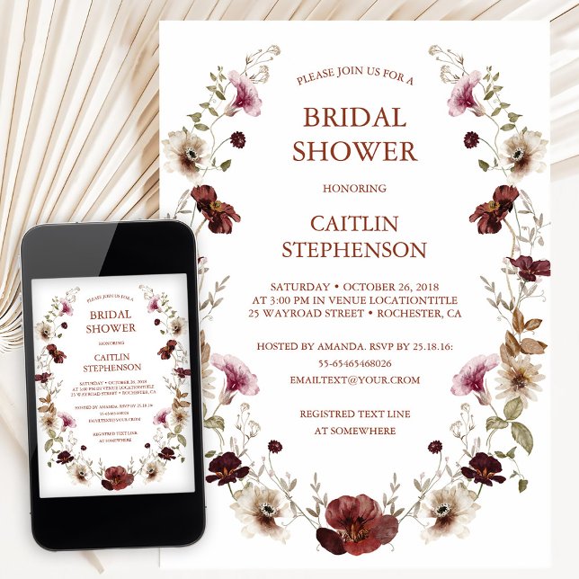 Blush Burgundy Bridal Shower Invitation (Creator Uploaded)