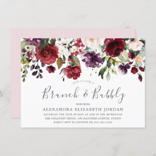 Blush & Burgundy Brunch & Bubbly Bridal Shower Invitation