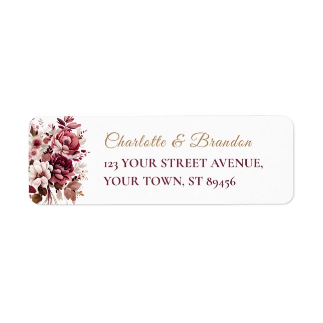 Blush Burgundy Flora Modern Wedding Return Address (Front)
