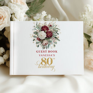 Blush Burgundy Floral 80th Birthday Guest Book