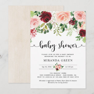 Blush Burgundy Floral Baby Shower Invitation