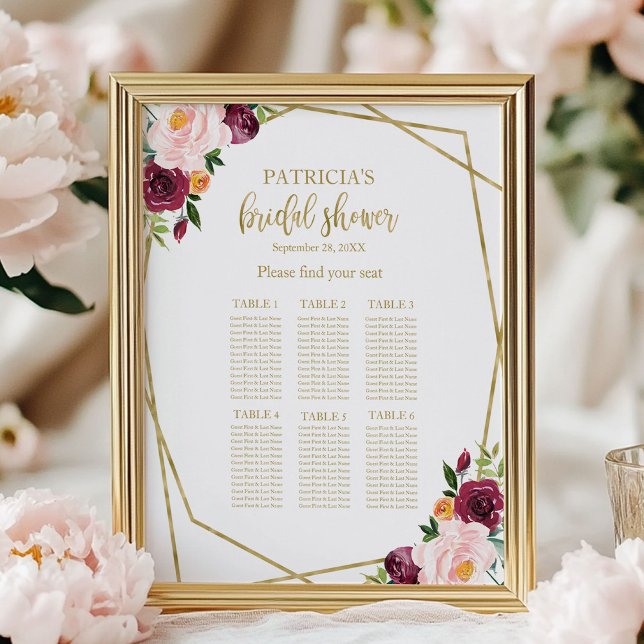 Blush Burgundy Floral Bridal Shower Seating Chart (Creator Uploaded)