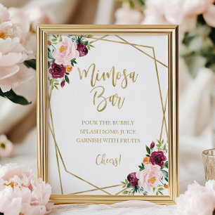Blush Burgundy Floral Geometric Mimosa Bar Sign