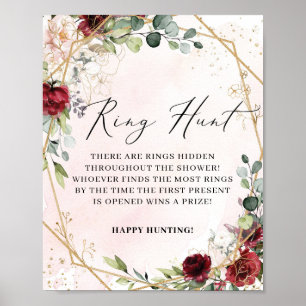 Blush burgundy floral gold ring hunt game sign