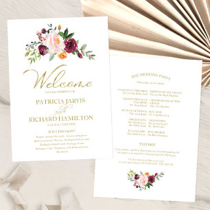Blush Burgundy Floral Gold Wedding Program Programme