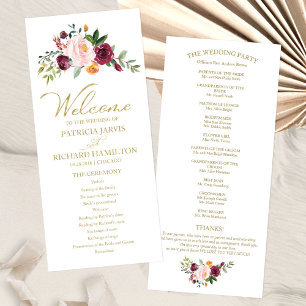 Blush Burgundy Floral Gold Wedding Program Programme