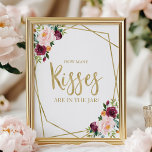Blush Burgundy Floral How Many Kisses Sign<br><div class="desc">This elegant bridal shower suite features a burgundy and blush bouquet set within a modern gold geometric frame. This suite includes enclosure cards, signs, and personalised party supplies like napkins. If you need assistance with personalisation, including colour or wording changes, or if you notice a missing item, please don't hesitate...</div>