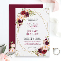 Blush Burgundy Floral Modern Gold Frame Wedding