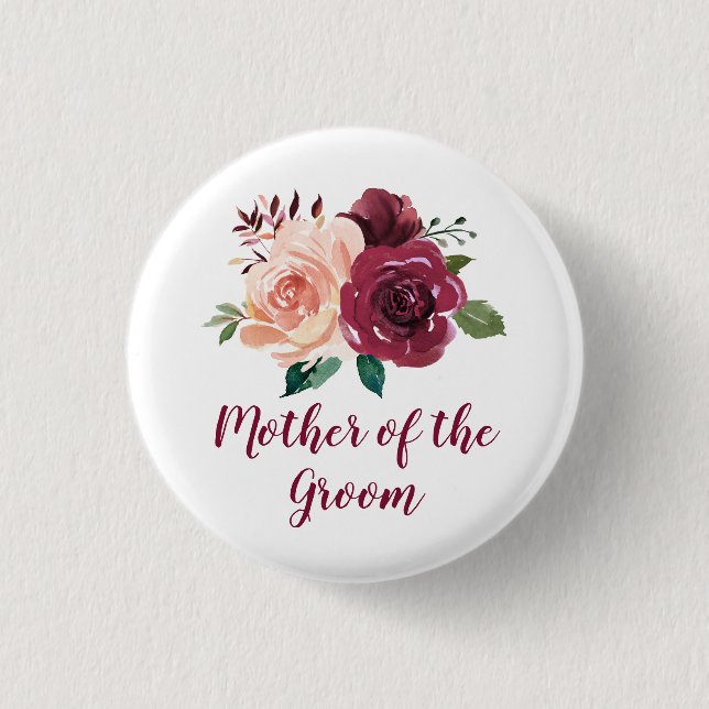 Blush Burgundy Floral Mother of the Groom 3 Cm Round Badge (Front)