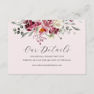Blush & Burgundy Floral Pink Wedding QR Code Enclosure Card