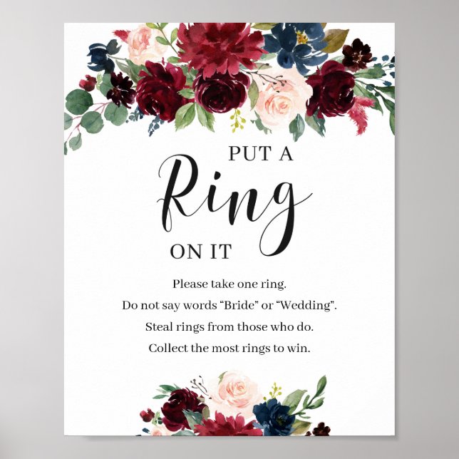 Blush Burgundy Floral put a ring on it game sign (Front)