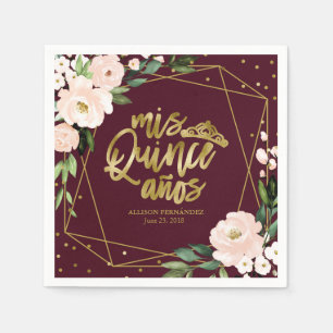 Blush Burgundy Floral Quinceanera Napkin