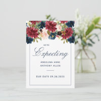 Blush Burgundy Floral Rose Gold Accents Expecting 