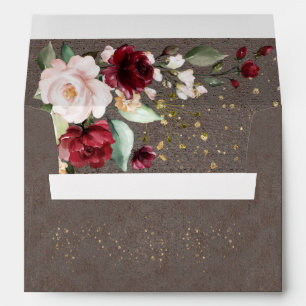 Blush Burgundy Floral Watercolor Rustic Wedding Envelope