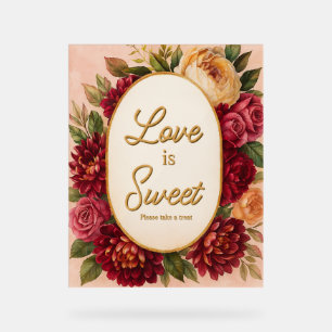 Blush Burgundy Floral Watercolor Wedding Acrylic Sign