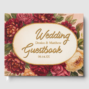 Blush Burgundy Floral Watercolor Wedding Guest Book
