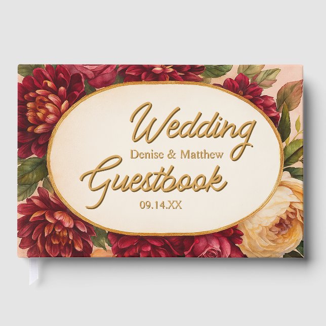 Blush Burgundy Floral Watercolor Wedding Guest Book (Front)