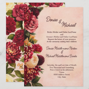 Blush Burgundy Floral Watercolor Wedding Invitation