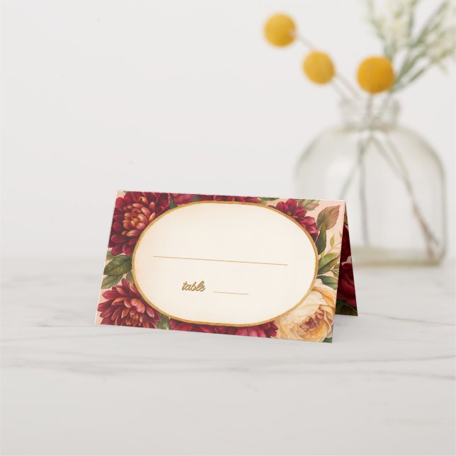 Blush Burgundy Floral Watercolor Wedding Place Card (Front)