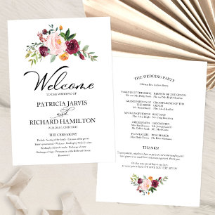 Blush Burgundy Floral Watercolor Wedding Program Programme