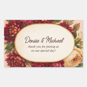 Blush Burgundy Floral Watercolor Wedding Rectangular Sticker
