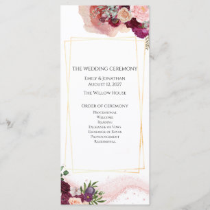 Blush Burgundy Floral Wedding Ceremony Program Programme