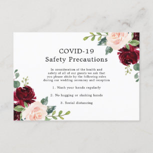 Blush & Burgundy Floral Wedding COVID-19 Safety Enclosure Card