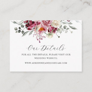 Blush & Burgundy Floral Wedding Details Enclosure Card