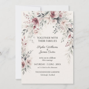 Blush Burgundy Floral Wedding Invitation