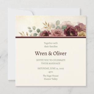 Blush Burgundy Floral Wedding Invitation