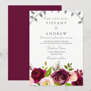 Blush & Burgundy Floral Wedding Invitation