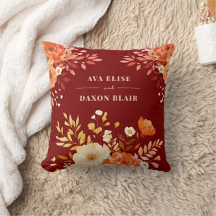 Blush Burgundy Floral Wedding or Anniversary Cushion