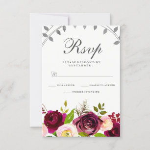 Blush & Burgundy Floral Wedding RSVP