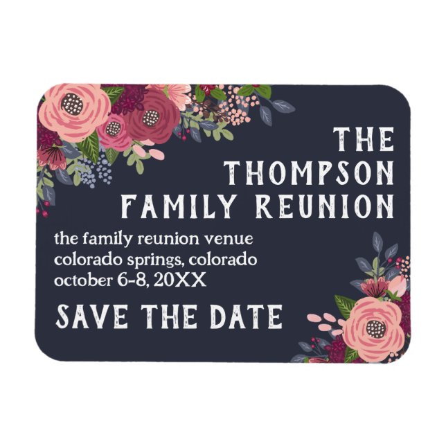 Blush Burgundy Flower Family Reunion Save the Date Magnet (Horizontal)