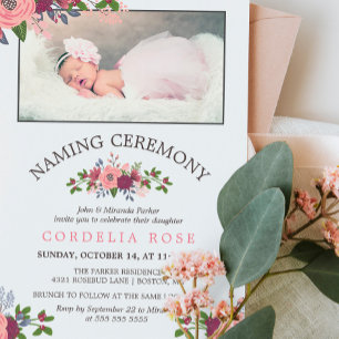 Blush & Burgundy Flowers - Naming Ceremony Invitation