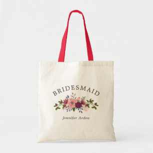 Blush & Burgundy Flowers Wedding Bridesmaid Tote Bag