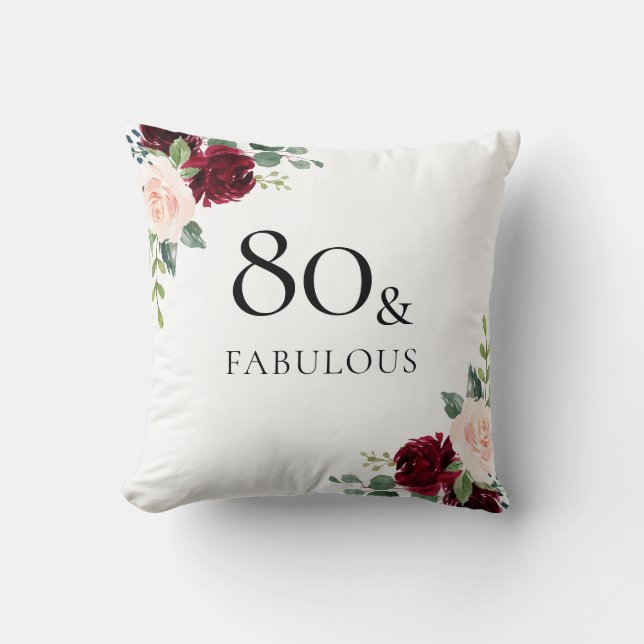 Blush Burgundy Flowers Womans 80th Birthday Gift Cushion (Front)