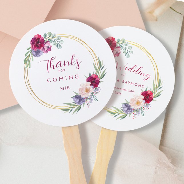 Blush Burgundy & Gold Bloom Floral Rustic  Hand Fan (Creator Uploaded)