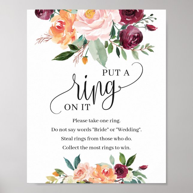 Blush burgundy marigold put a ring on it sign game (Front)