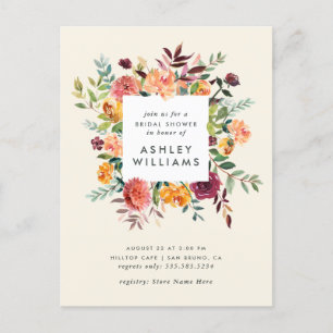 Blush & Burgundy Marsala Floral Bridal Shower Invitation Postcard