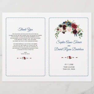 Blush Burgundy Marsala Floral Wedding Program Flyer