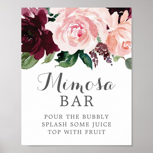 Blush Burgundy Mimosa Bar (Editable) Sign (Front)