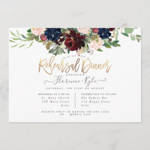 Blush Burgundy Navy Rehearsal Dinner Invitation