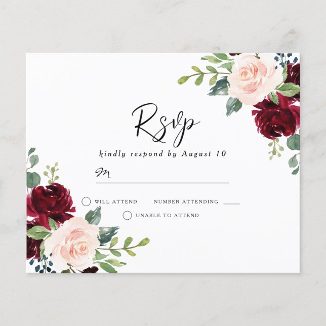 Blush & Burgundy On a Budget Wedding RSVP (Front)