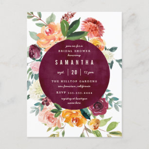 Blush & Burgundy Peonies Roses Bridal Shower Invitation Postcard
