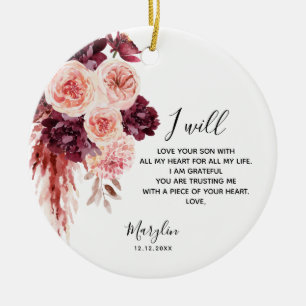 Blush Burgundy Personalised Mother of the Groom Ceramic Tree Decoration